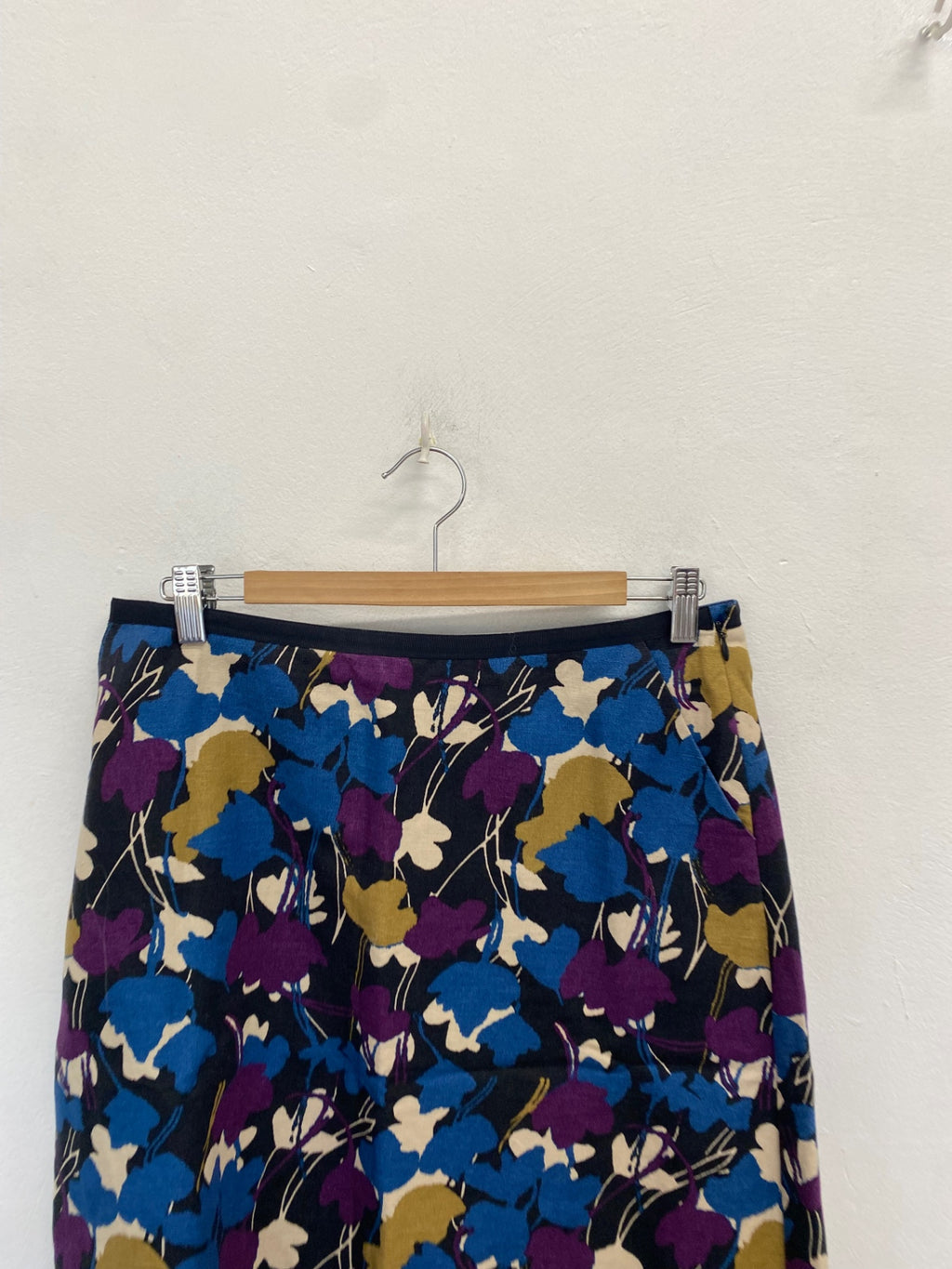Stunning Laura Ashley Skirt linen UK 14 Navy purple floral MH569