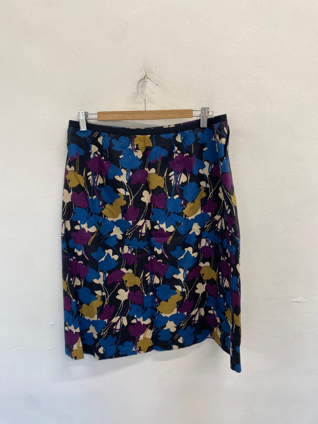 Stunning Laura Ashley Skirt linen UK 14 Navy purple floral MH569