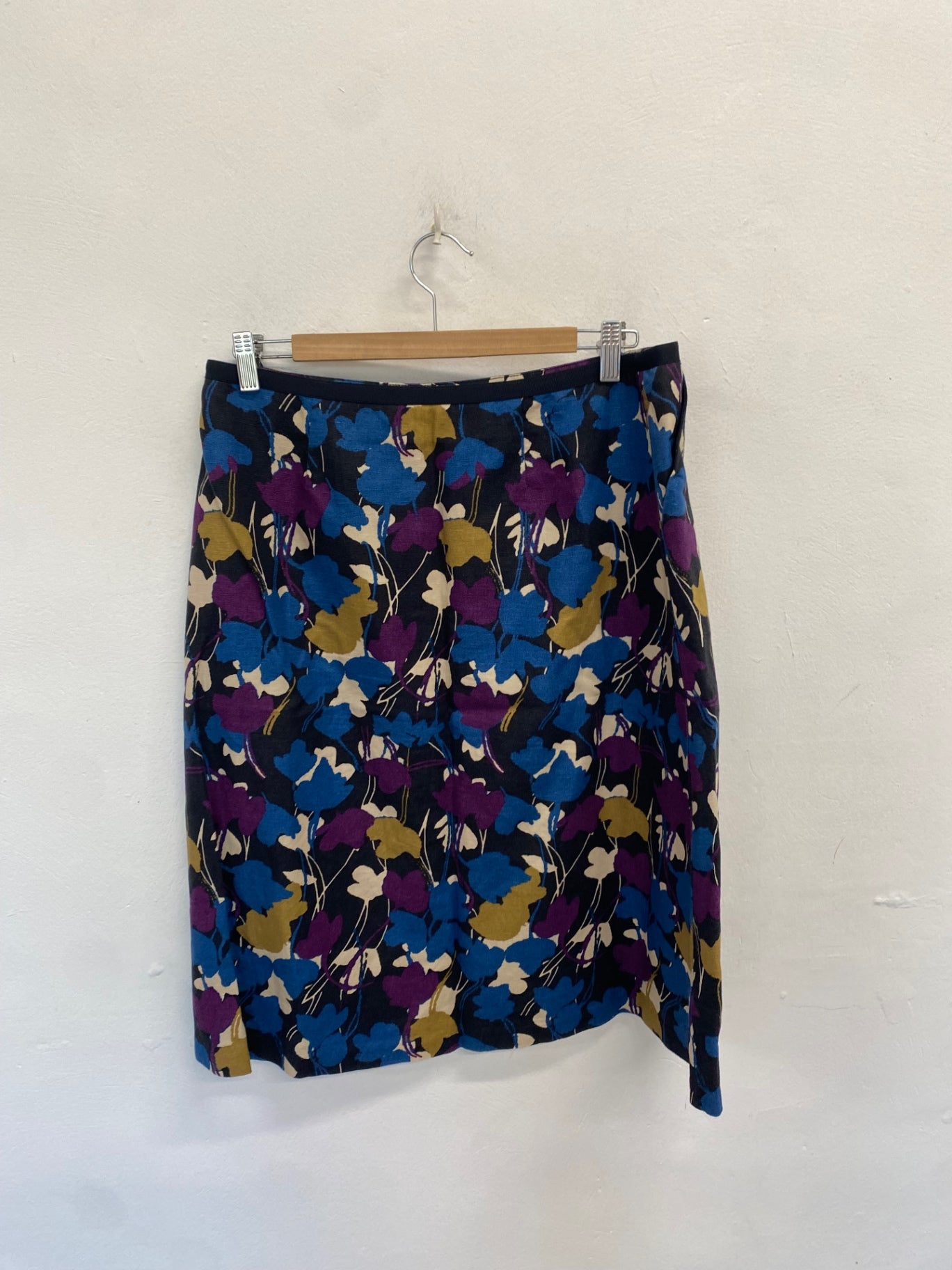 Stunning Laura Ashley Skirt linen UK 14 Navy purple floral MH569