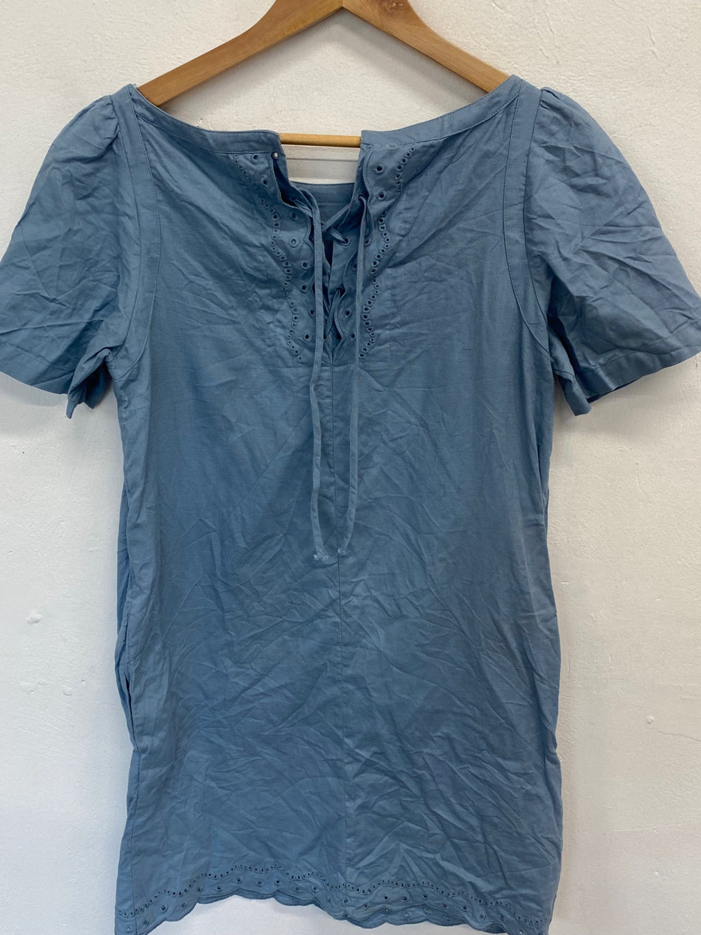 Stunning SEE BY CHLOÉ Dress linen broderie Uk 10 Light Blue SD553