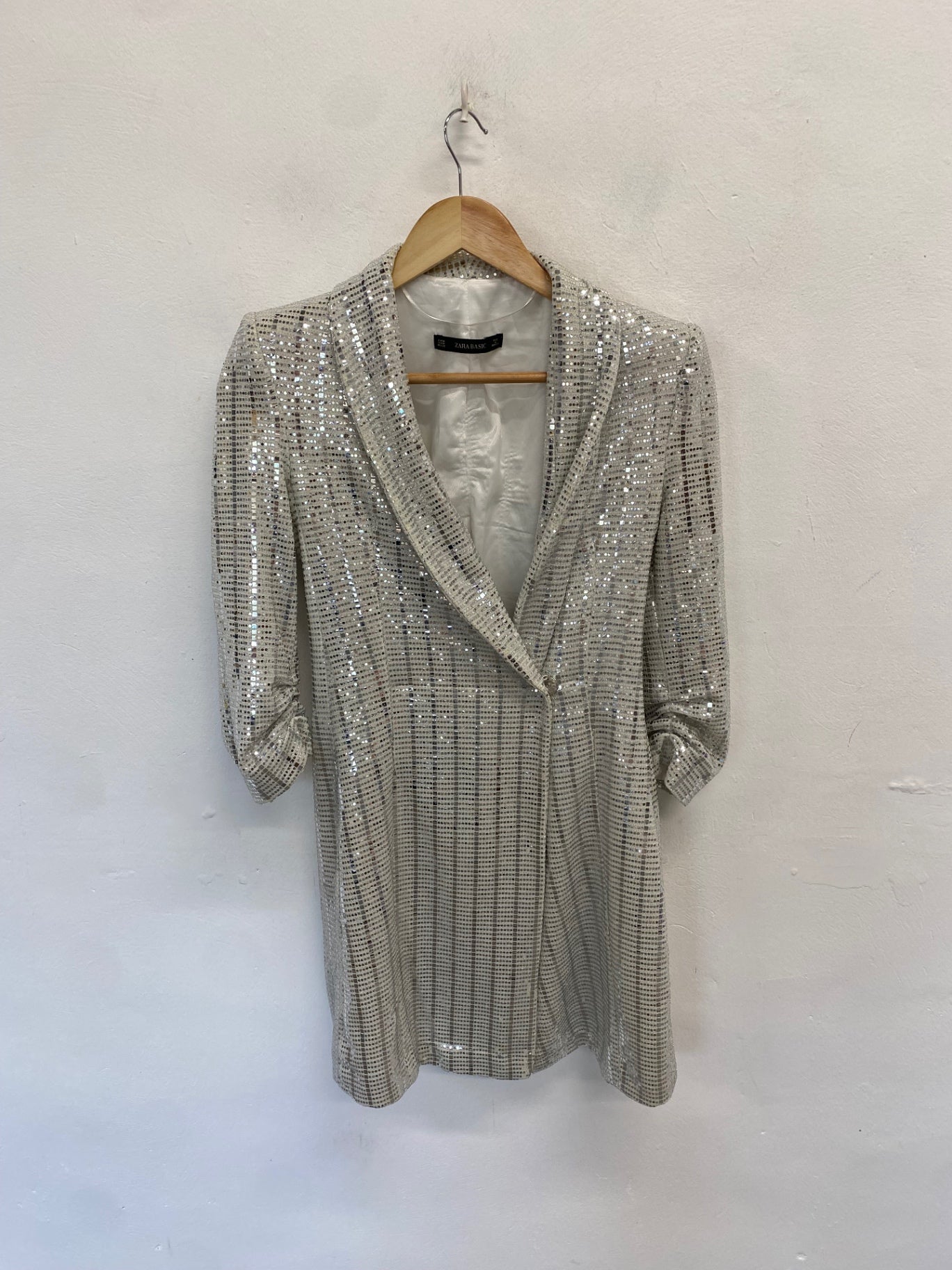 zara glitter blazer dress Stunning UK 10 Silver sequin SD553 – Ragman Collective Size:40 Long + 34 Waist(Adjust 2