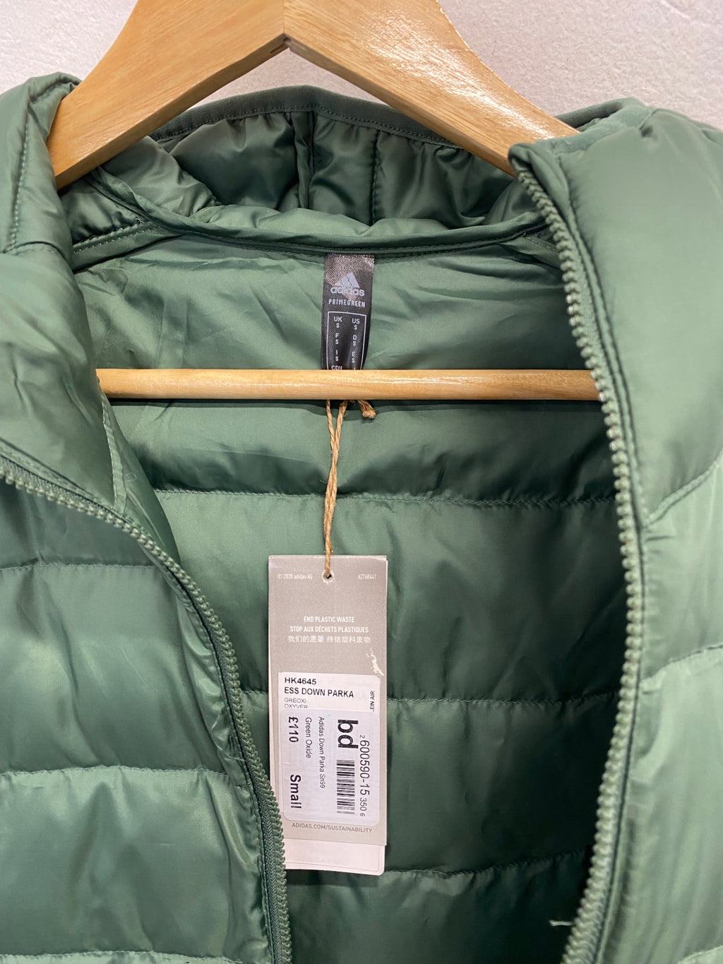 Classic Adidas Longline jacket UK S Green puffer duck down NC570