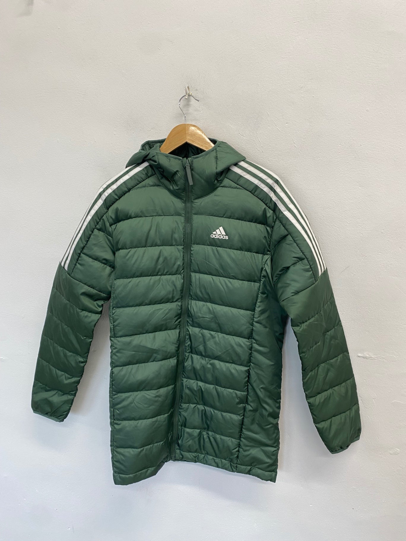 Classic Adidas Longline jacket UK S Green puffer duck down NC570