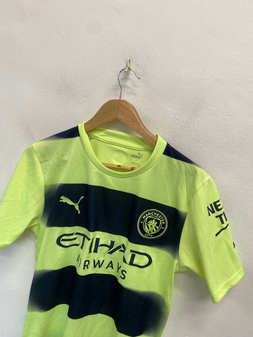 Classic men’s Puma Manchester City 22/23 third Football kit UK S Neon Green NC570