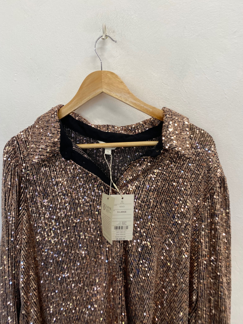 Fabulous Monsoon Shirt UK 14 gold sequin new CM571