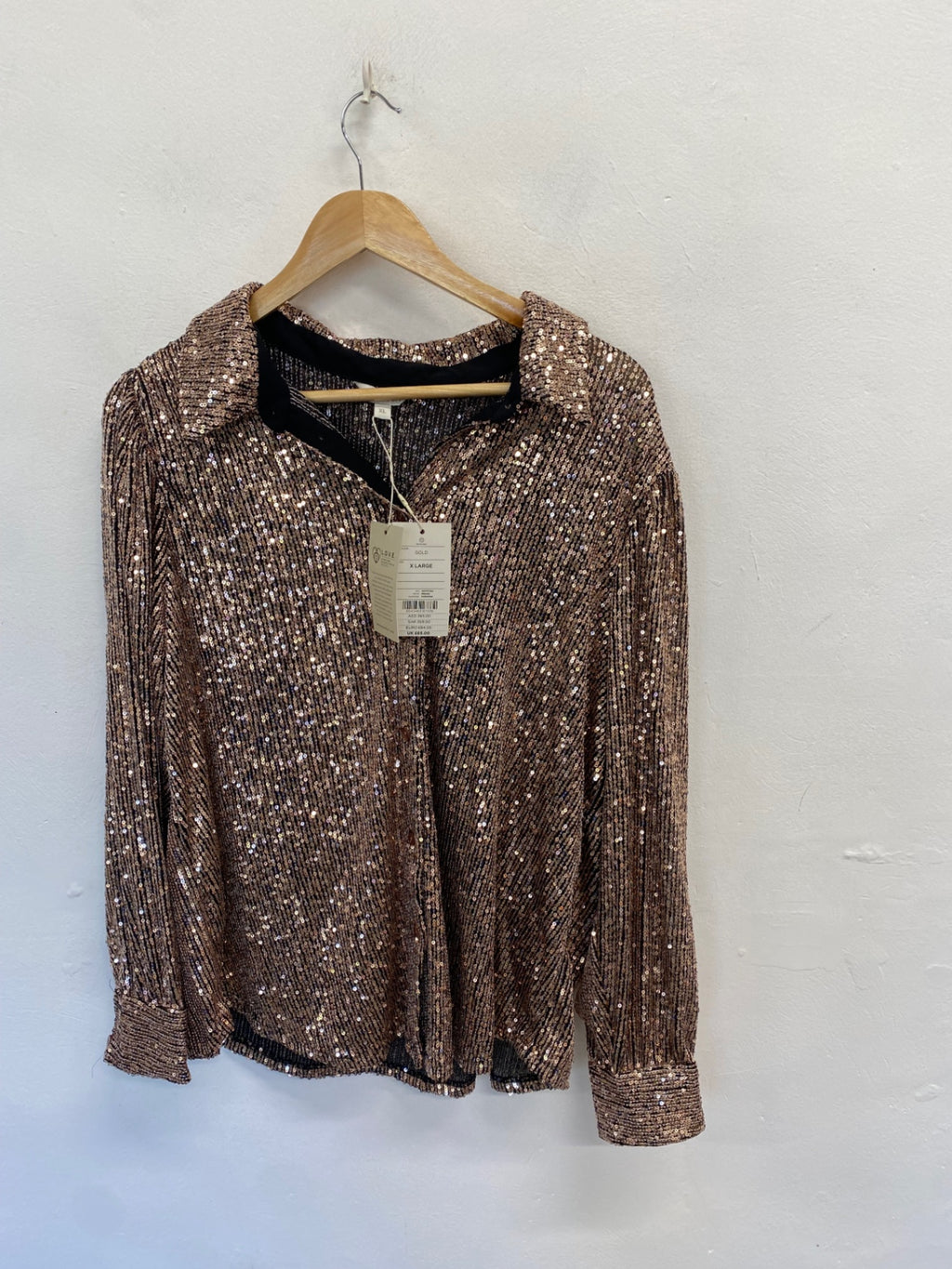 Fabulous Monsoon Shirt UK 14 gold sequin new CM571