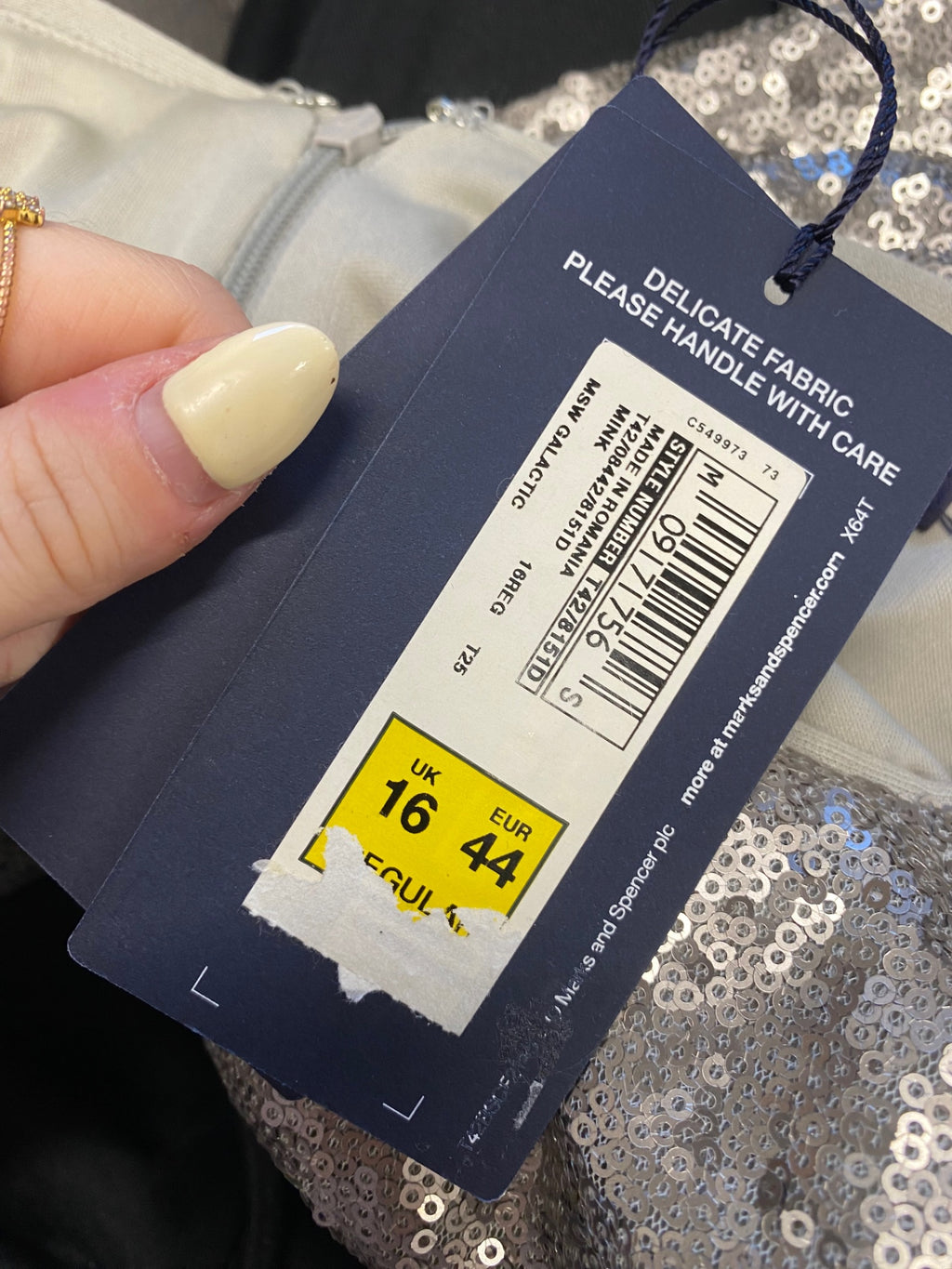 Fabulous M&S Midi Dress UK 16 silver sequins CM571