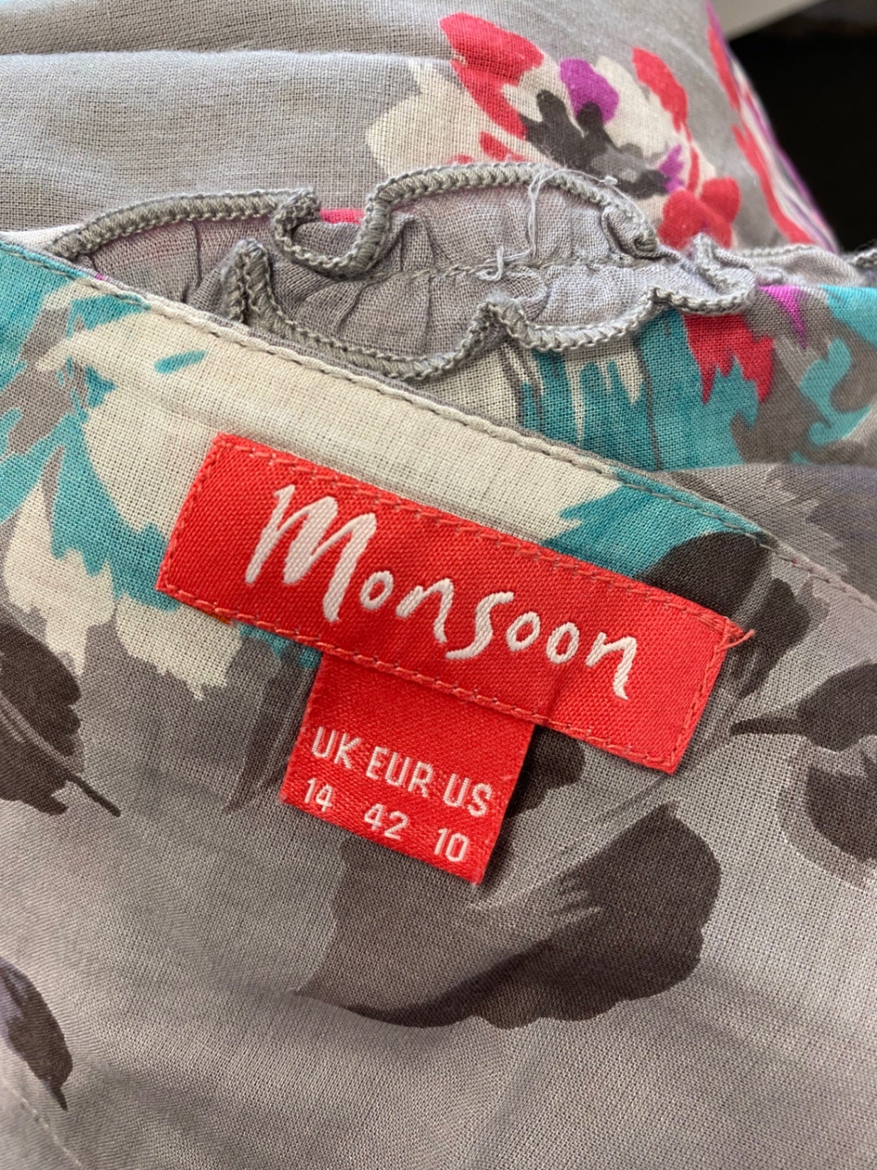Fabulous Monsoon Midi Skirt UK 14 Grey floral CM571