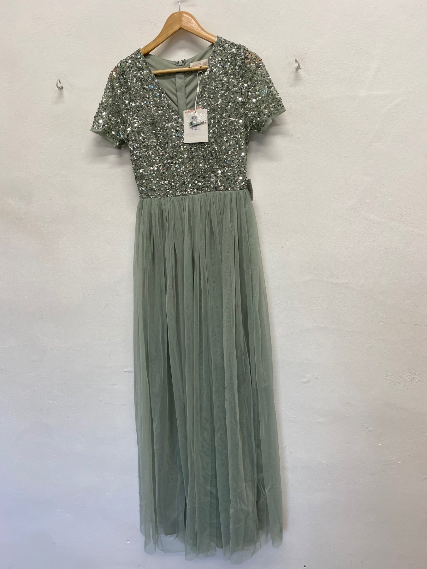 Fabulous Maya deluxe Maxi Dress UK 10 Mint sequin CM571