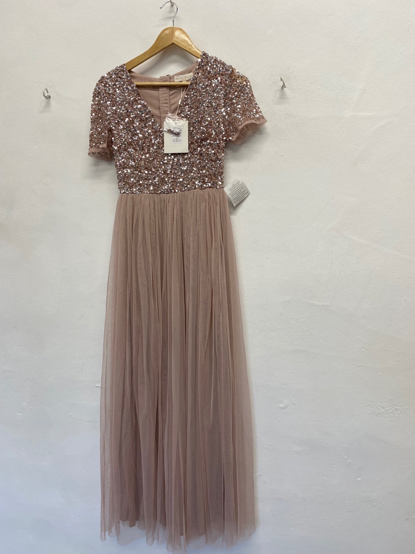 Fabulous Maya deluxe Maxi Dress UK 8 Pink sequin CM571