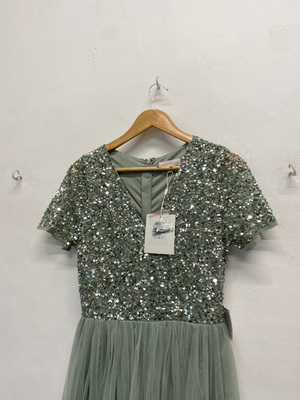 Fabulous Maya deluxe Maxi Dress UK 10 Mint sequin CM571