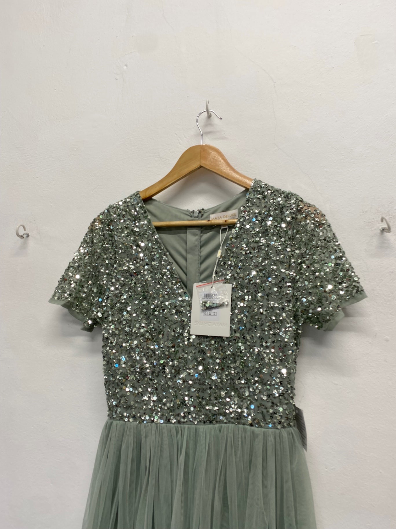 Fabulous Maya deluxe Maxi Dress UK 10 Mint sequin CM571