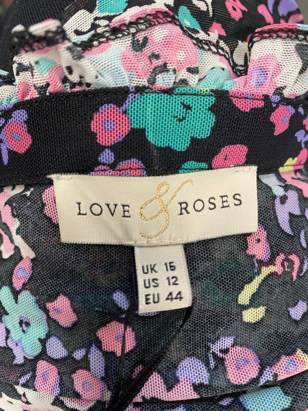 Fabulous Love & Roses Midi Dress UK 16 Multicolor floral CM571