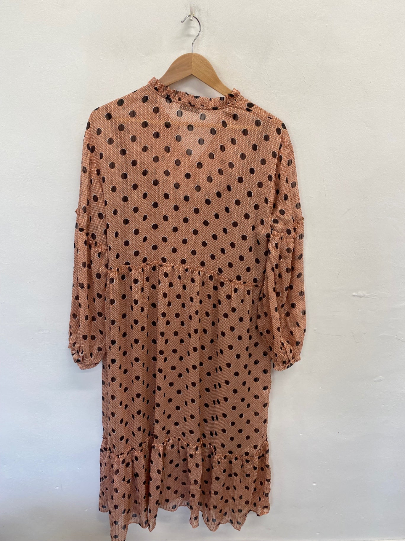 Fabulous NÜMPH Midi Dress UK 14 Brown polka CM571