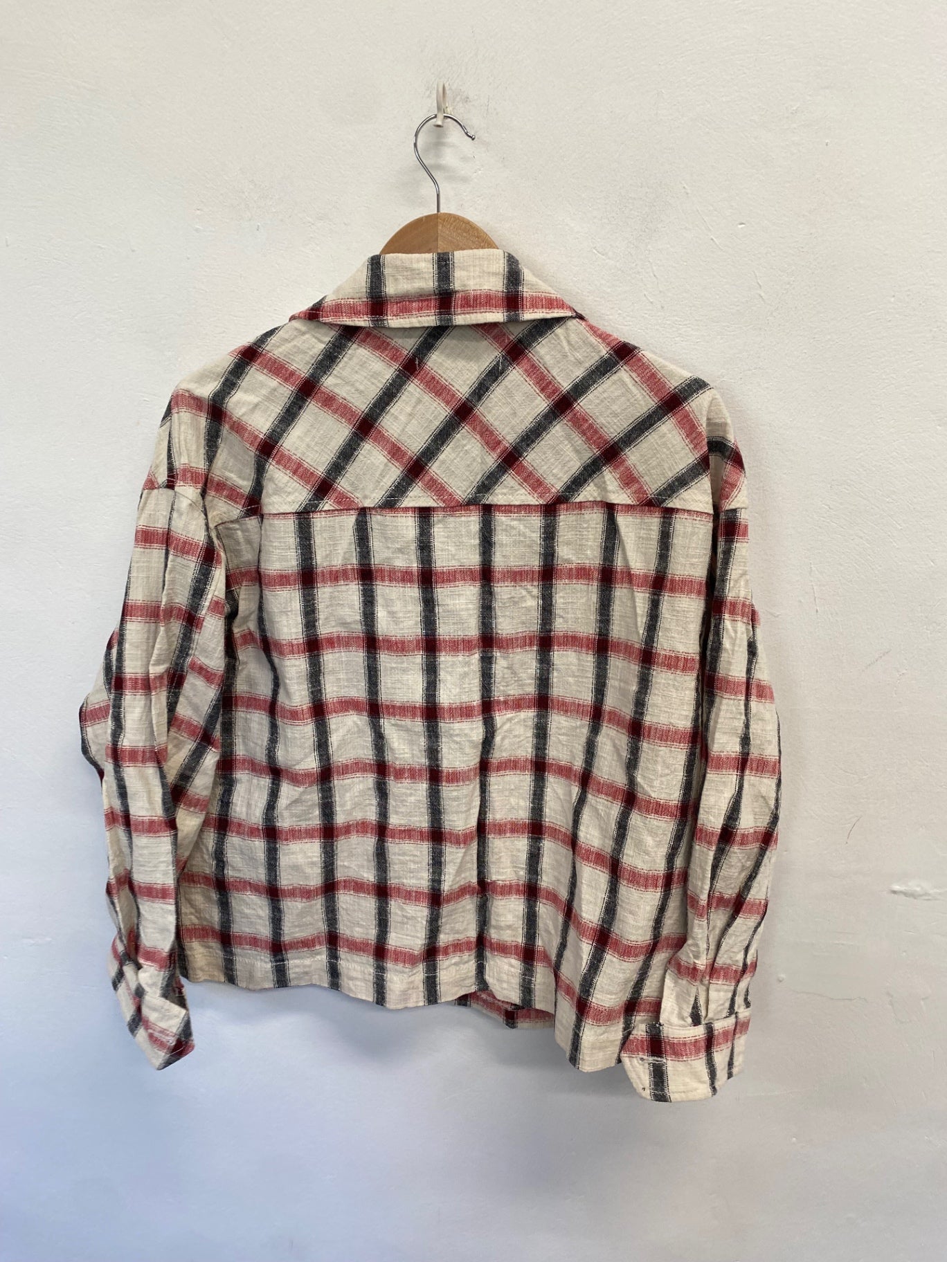 Fabulous Zara cotton Shirt UK 12 Beige red checked CM571