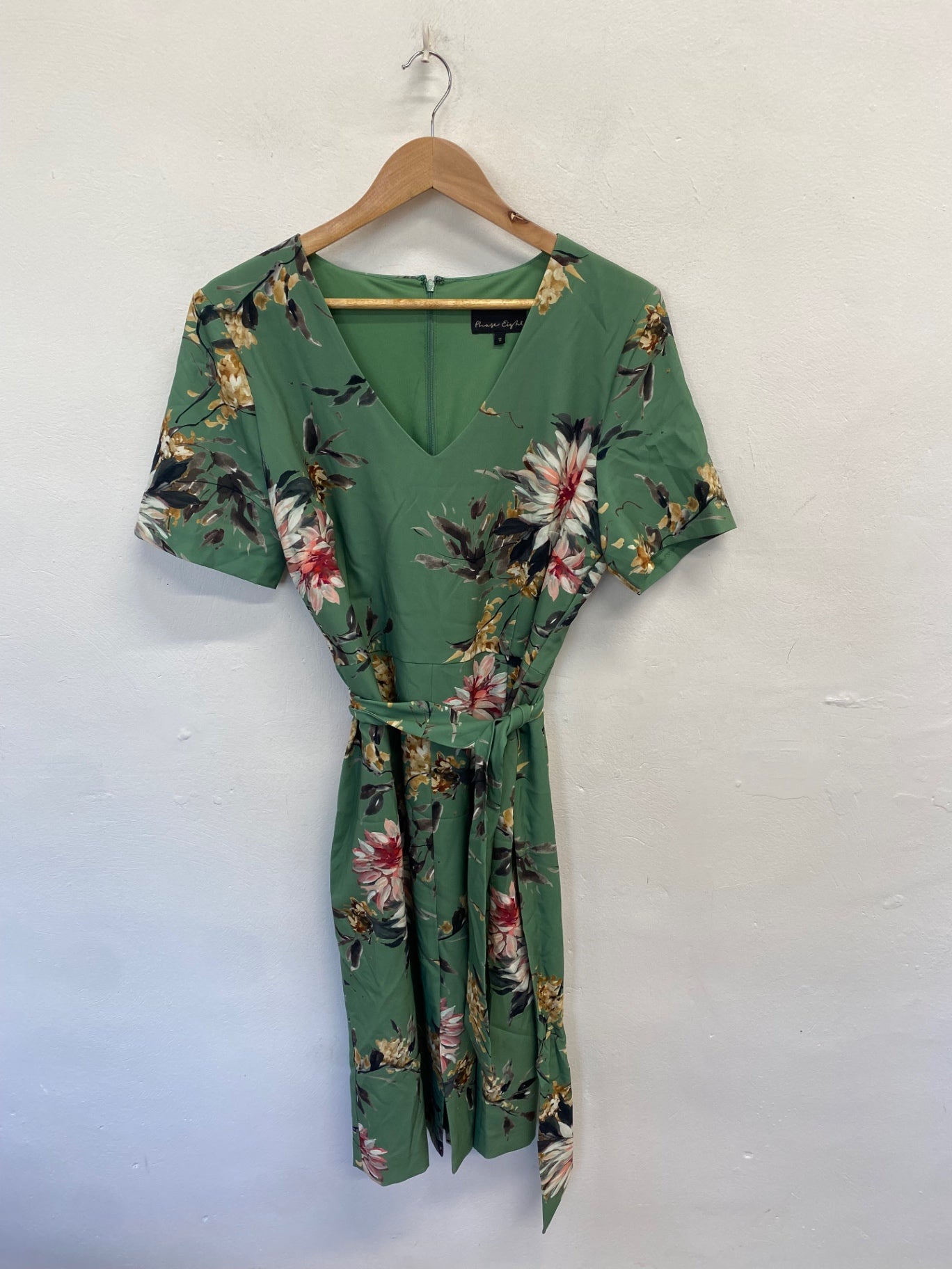 Fabulous Phase Eight Midi Dress UK 16 Green floral belted CM571