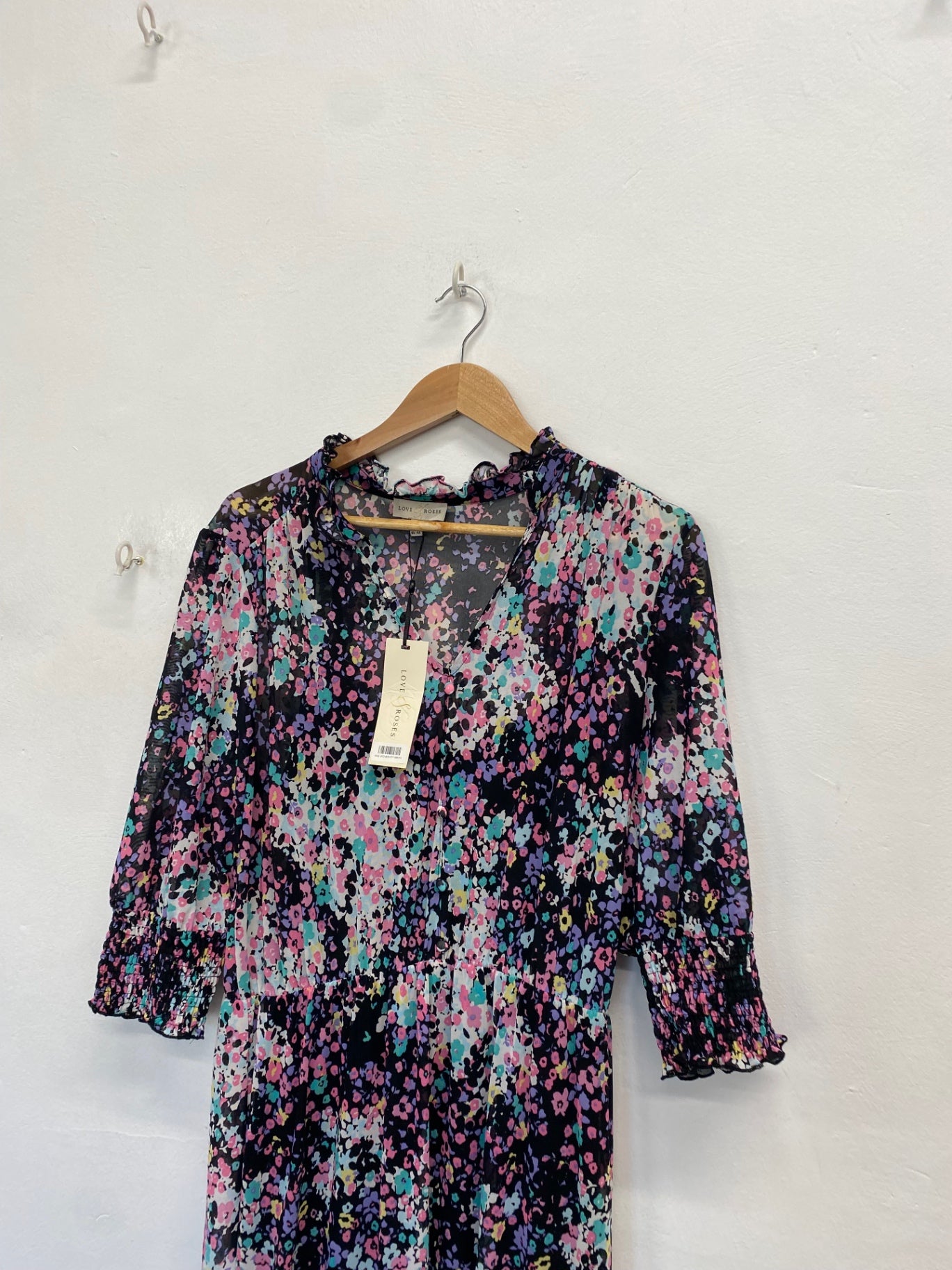 Fabulous Love & Roses Midi Dress UK 16 Multicolor floral CM571