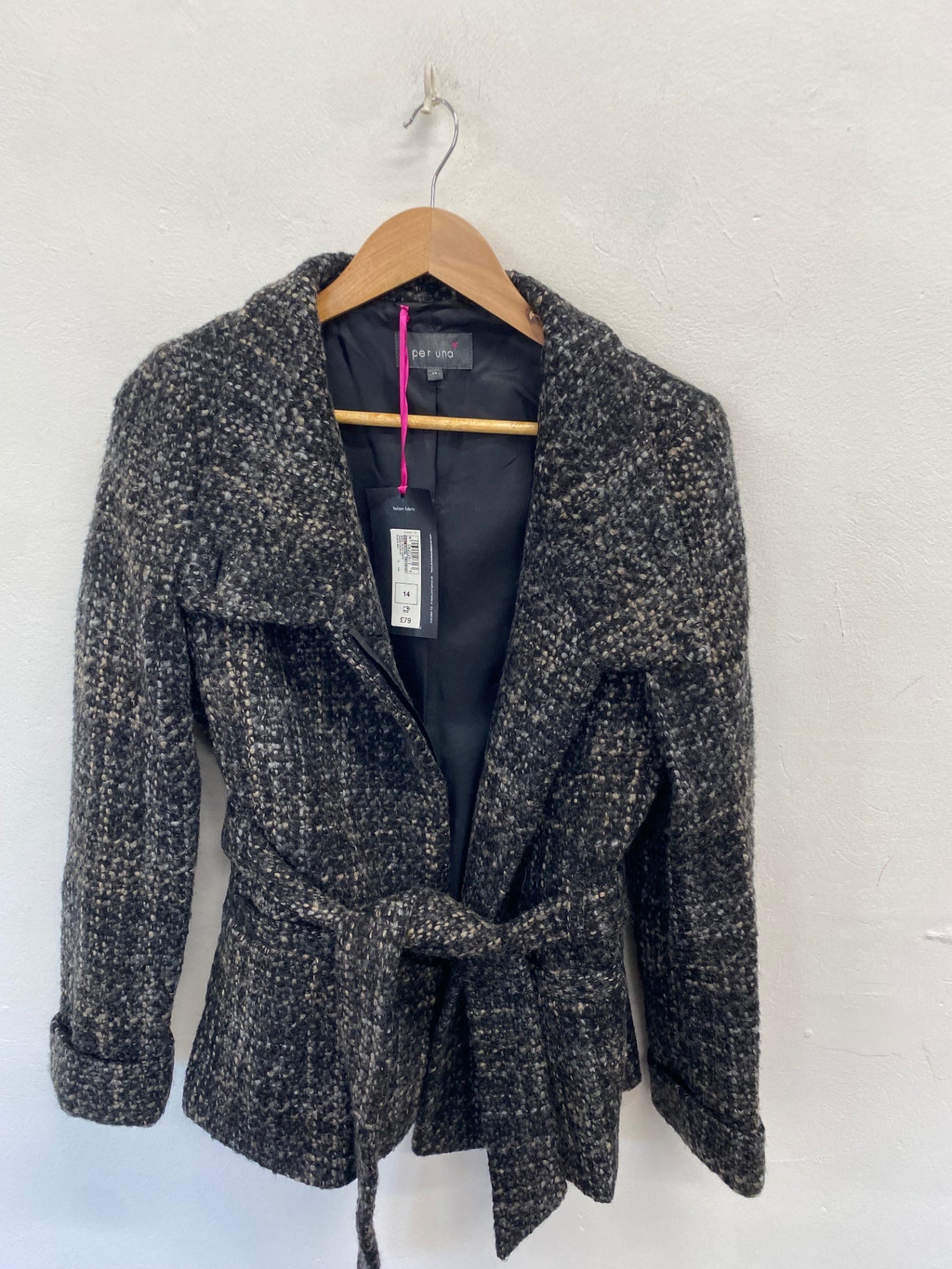 Fabulous Per Una Trench Coat UK 14 wool blend Black grey CM571