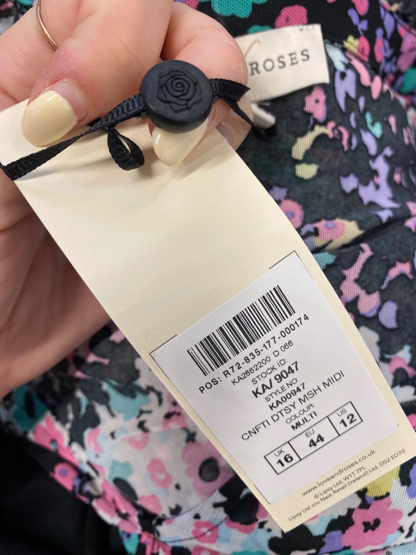 Fabulous Love & Roses Midi Dress UK 16 Multicolor floral CM571