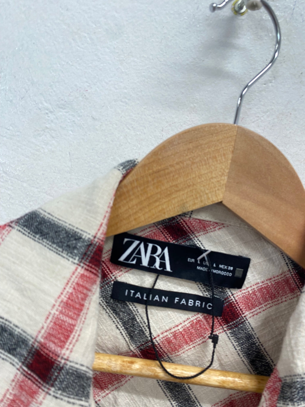 Fabulous Zara cotton Shirt UK 12 Beige red checked CM571