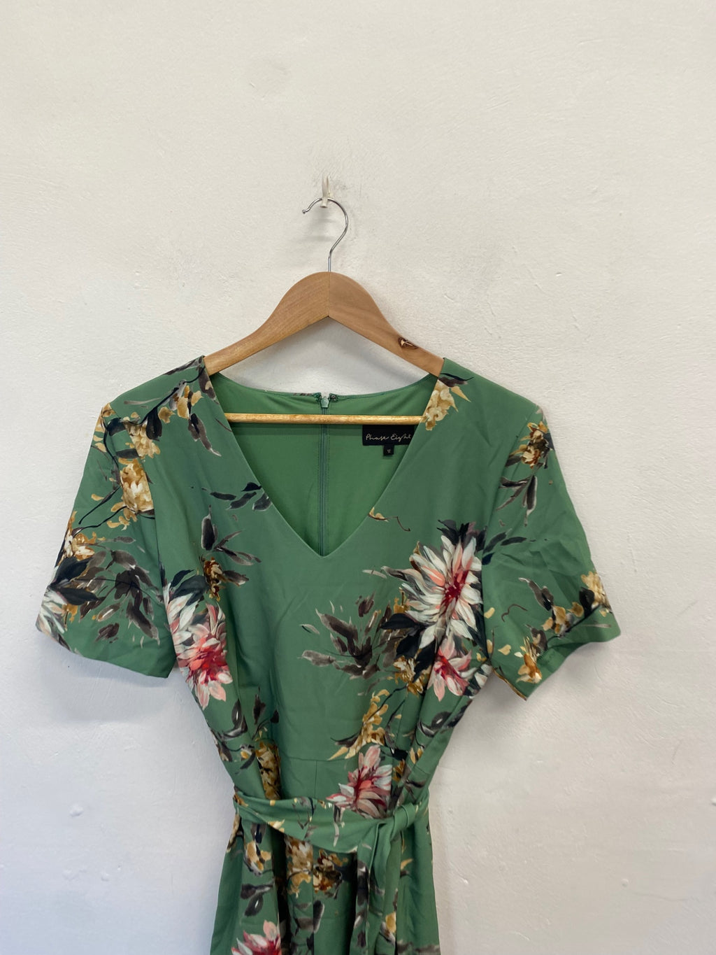 Fabulous Phase Eight Midi Dress UK 16 Green floral belted CM571