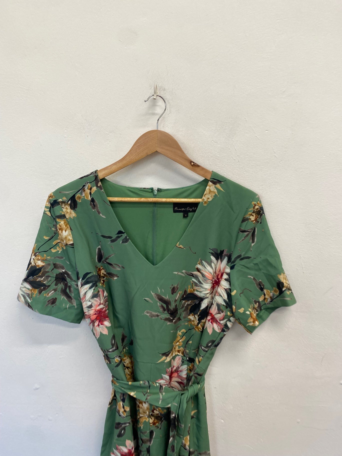 Fabulous Phase Eight Midi Dress UK 16 Green floral belted CM571