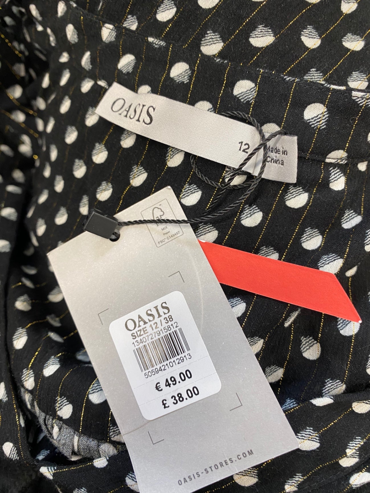 Fabulous Oasis Blouse UK 12 Black polka metallic new CM571
