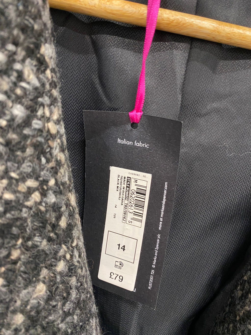 Fabulous Per Una Trench Coat UK 14 wool blend Black grey CM571
