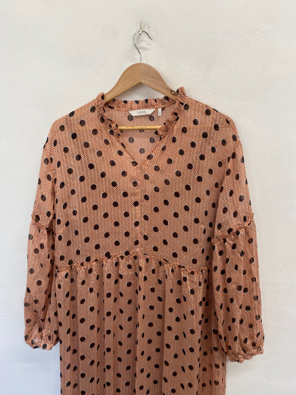Fabulous NÜMPH Midi Dress UK 14 Brown polka CM571