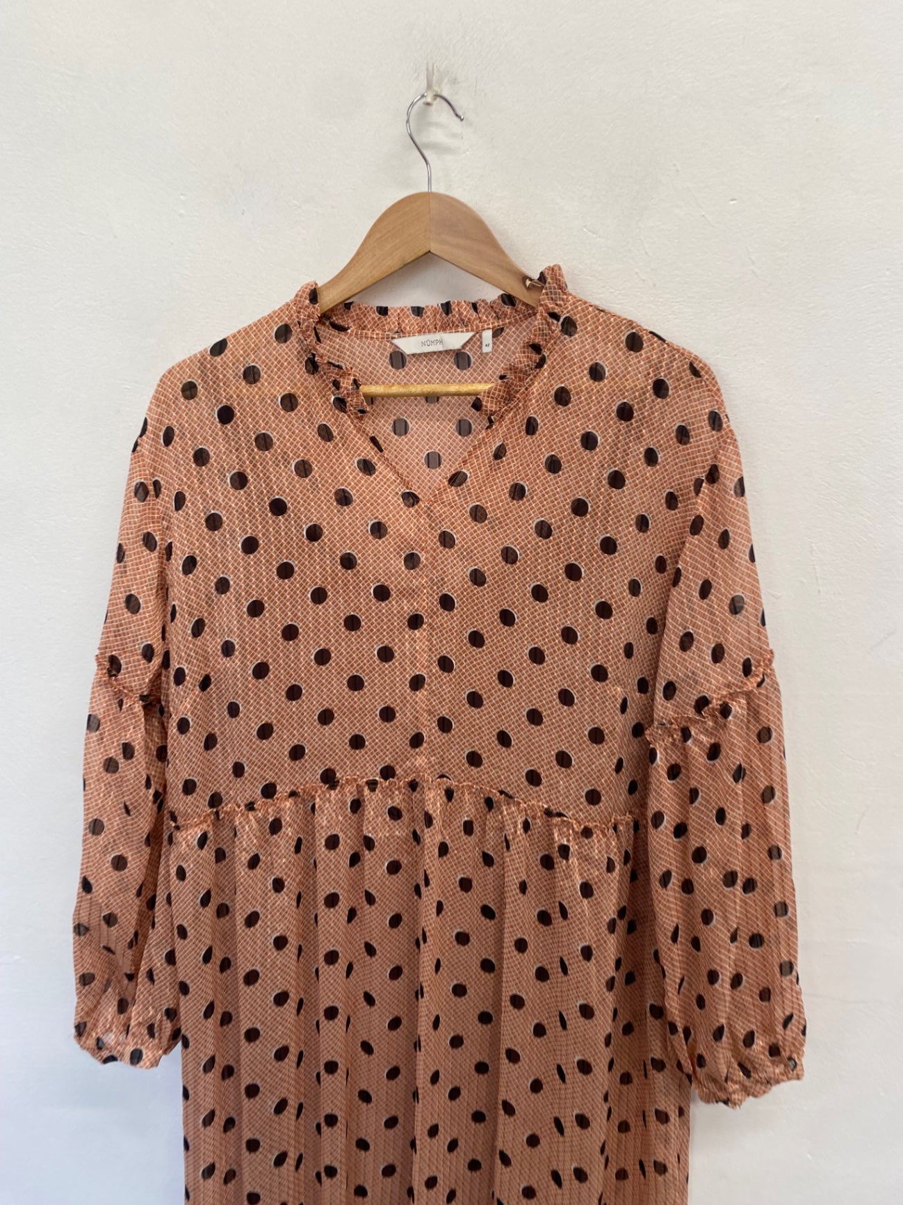 Fabulous NÜMPH Midi Dress UK 14 Brown polka CM571