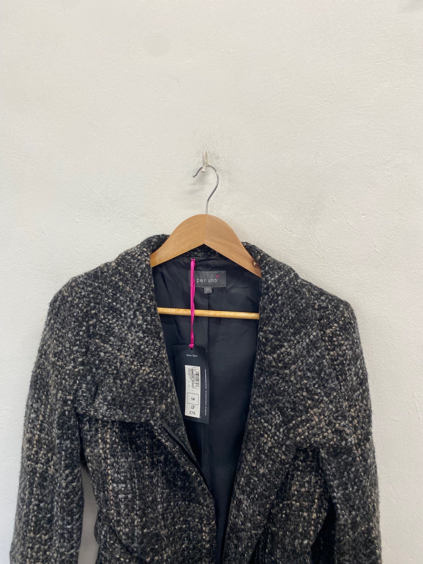 Fabulous Per Una Trench Coat UK 14 wool blend Black grey CM571