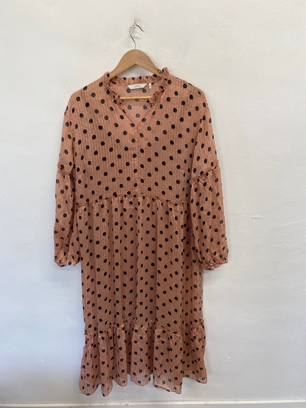 Fabulous NÜMPH Midi Dress UK 14 Brown polka CM571