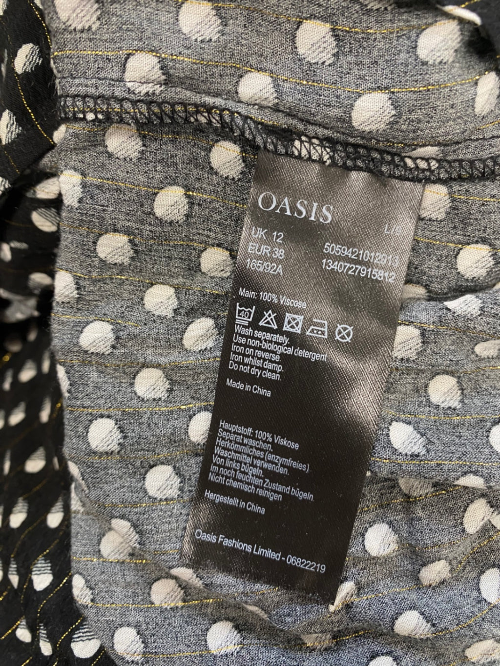 Fabulous Oasis Blouse UK 12 Black polka metallic new CM571