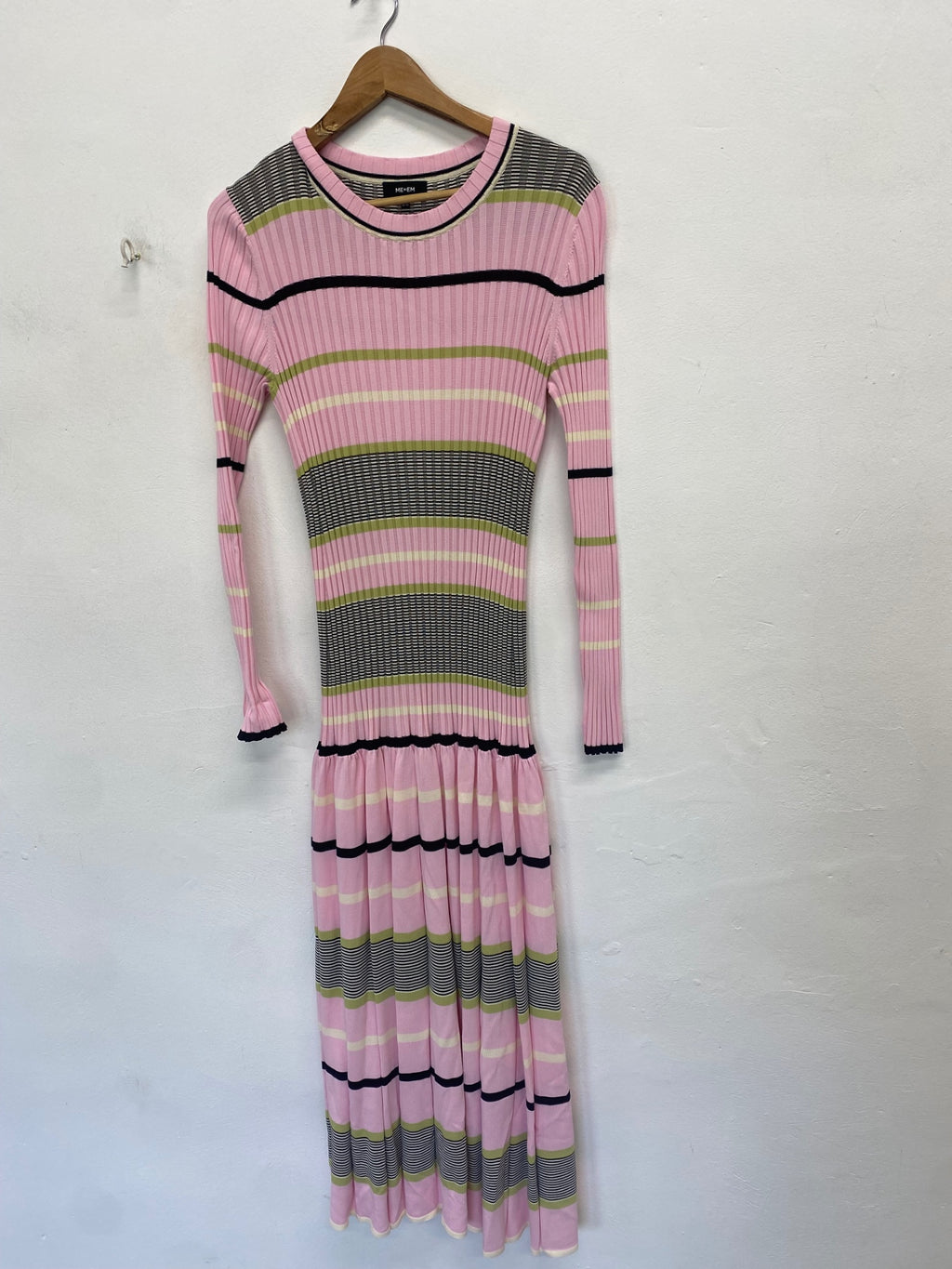 Fabulous Me+em Maxi Dress UK 14 Pink striped ribbed knit AD574