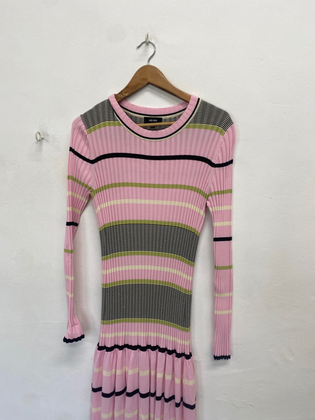Fabulous Me+em Maxi Dress UK 14 Pink striped ribbed knit AD574