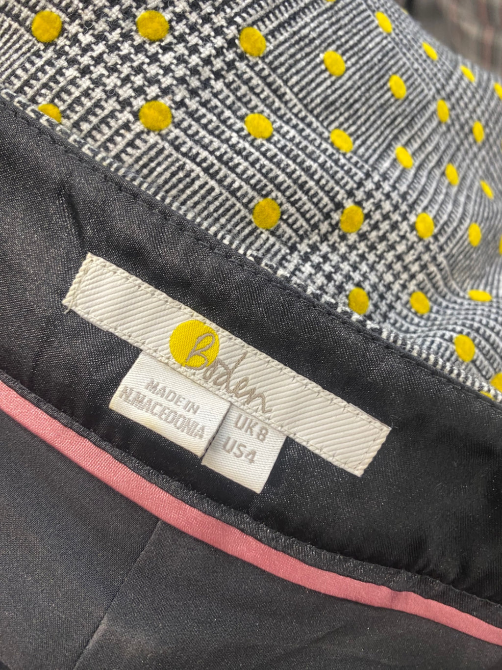 Fabulous Boden Cropped trousers UK 8 Grey yellow polka KP573