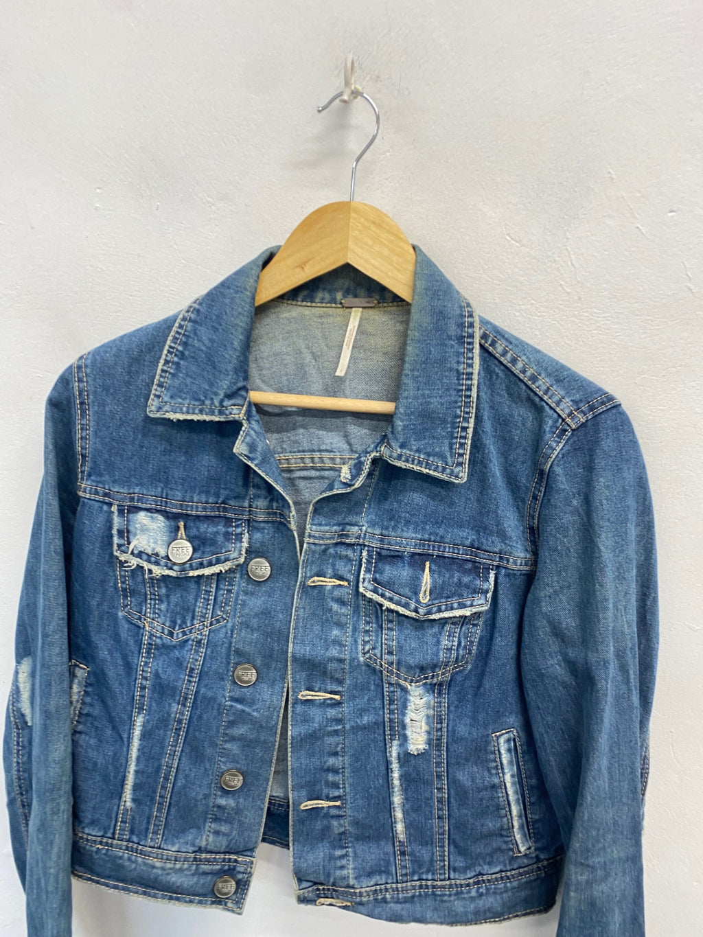 Fabulous Free people Denim Jacket distressed UK 8 Blue KP573