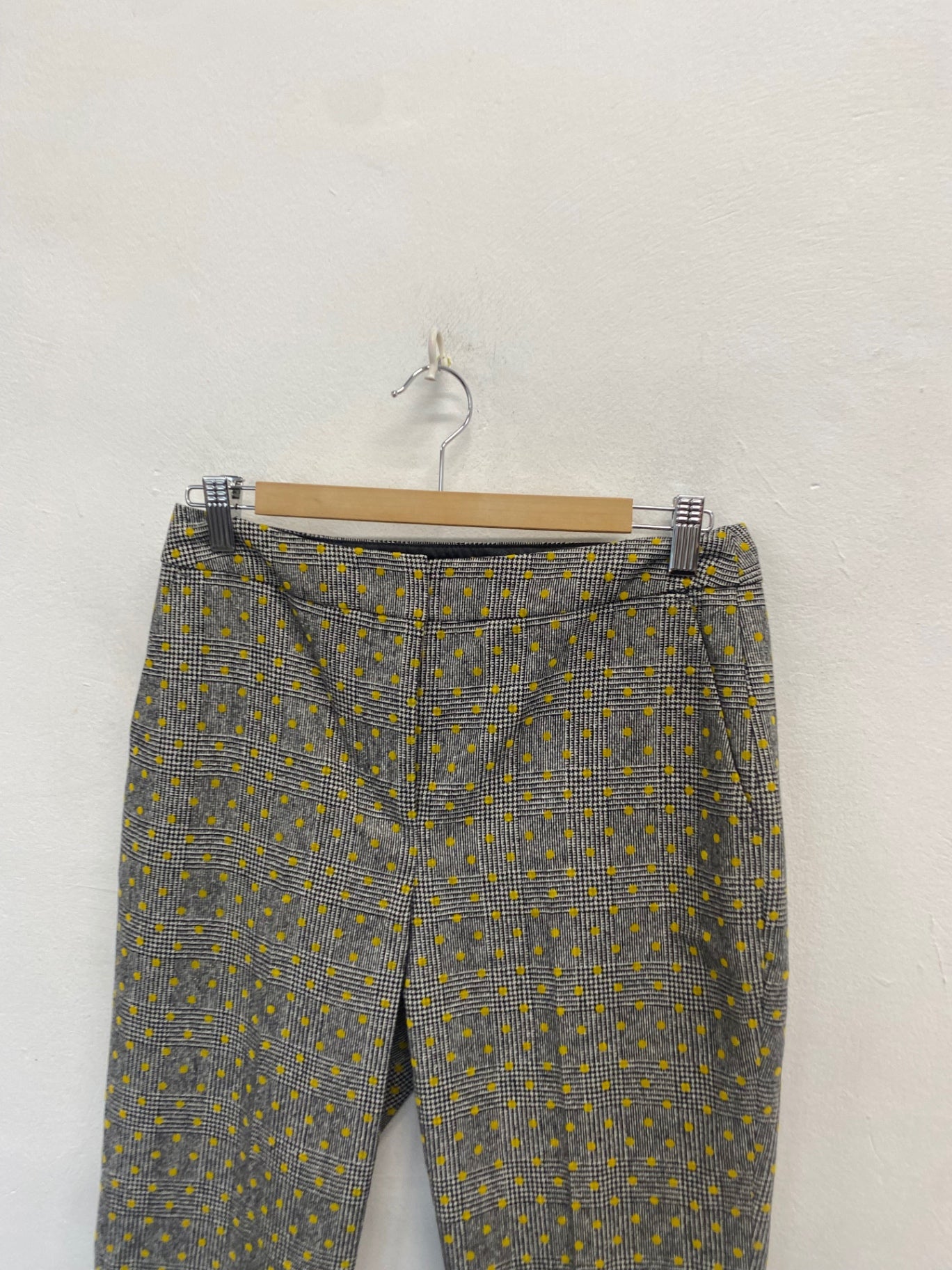 Fabulous Boden Cropped trousers UK 8 Grey yellow polka KP573