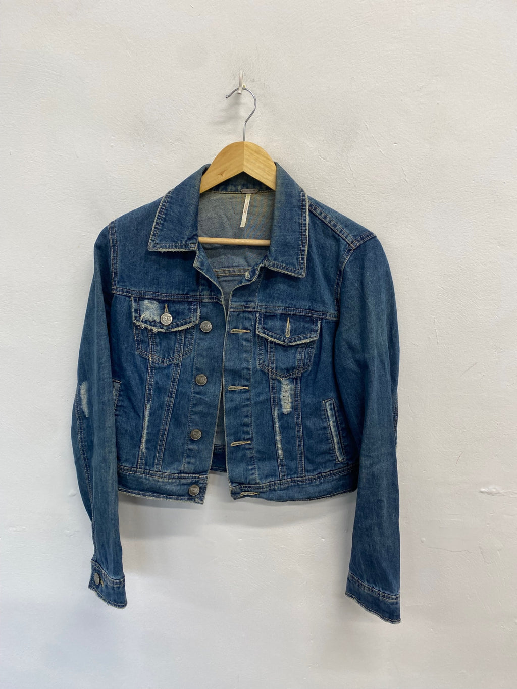 Fabulous Free people Denim Jacket distressed UK 8 Blue KP573