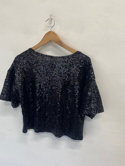 Fabulous Anthropologie Crop top UK 12 Black sequin JC575