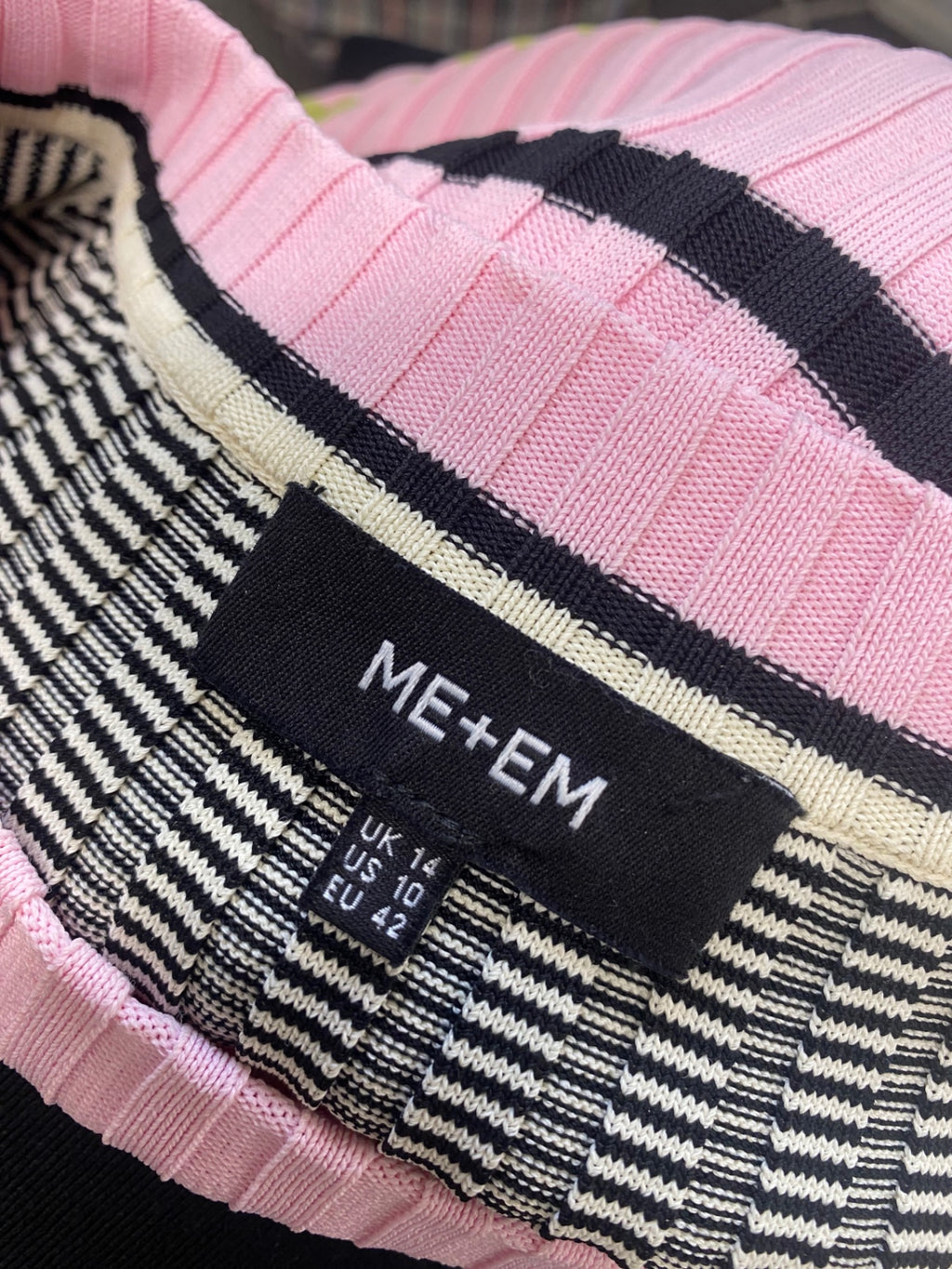 Fabulous Me+em Maxi Dress UK 14 Pink striped ribbed knit AD574