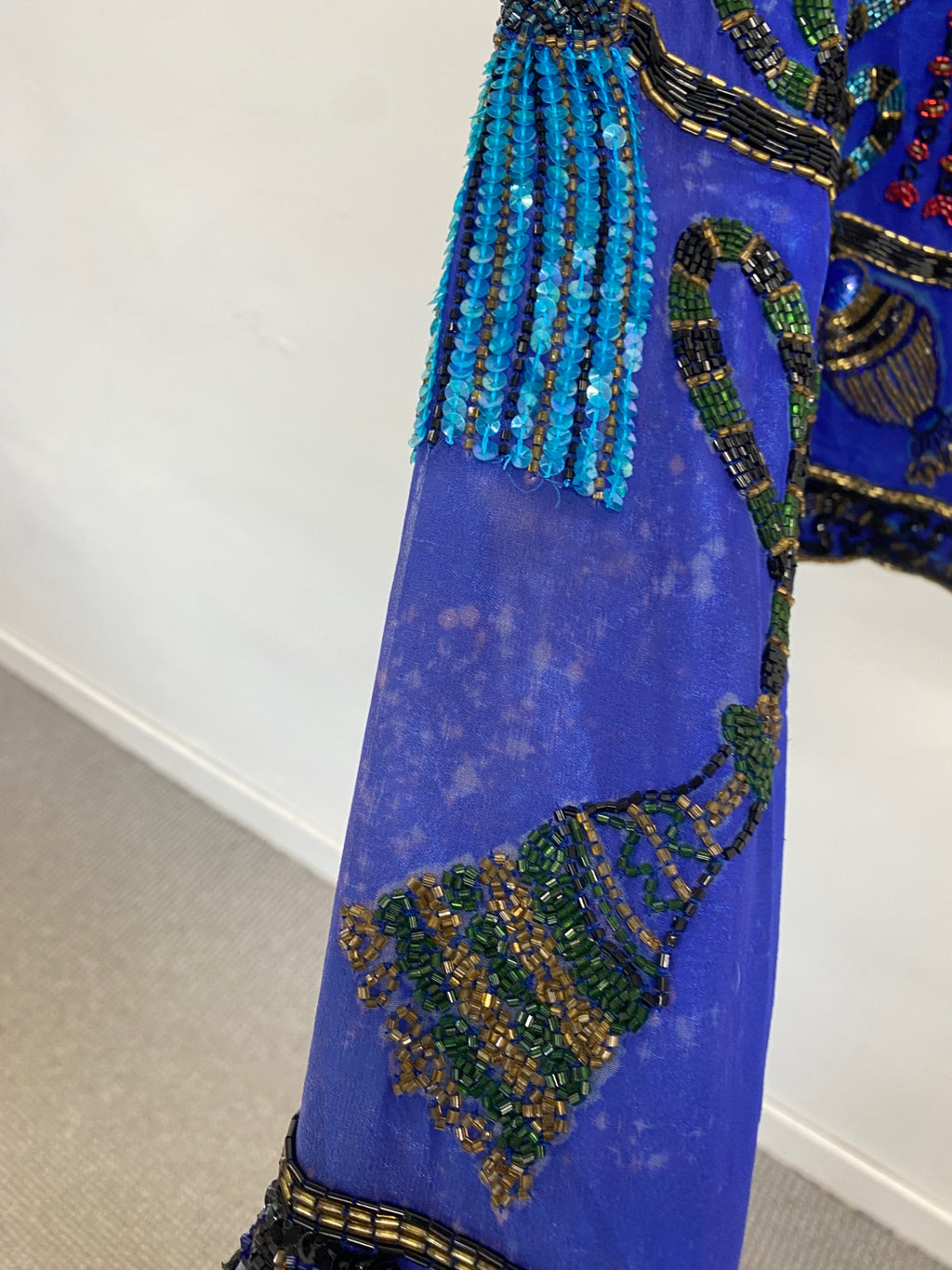Fabulous Niteline della roufogali Jacket UK S Blue beaded silk AT577