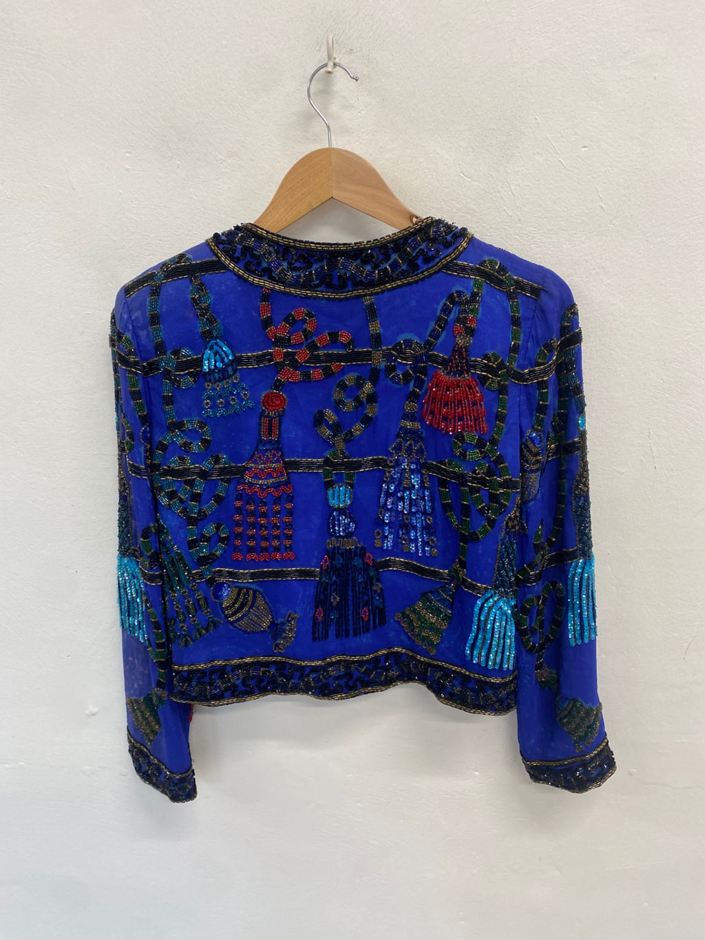 Fabulous Niteline della roufogali Jacket UK S Blue beaded silk AT577
