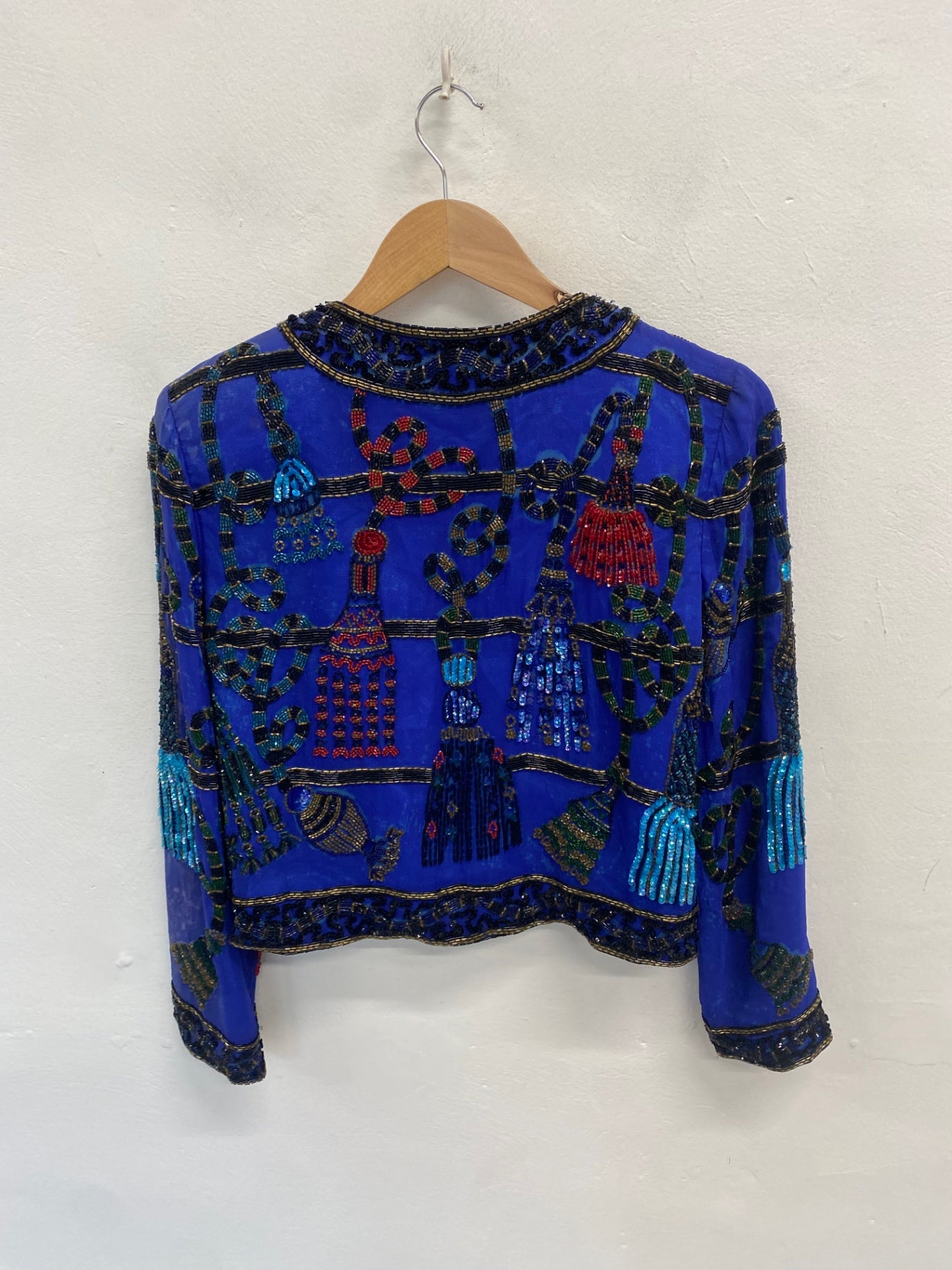 Fabulous Niteline della roufogali Jacket UK S Blue beaded silk AT577