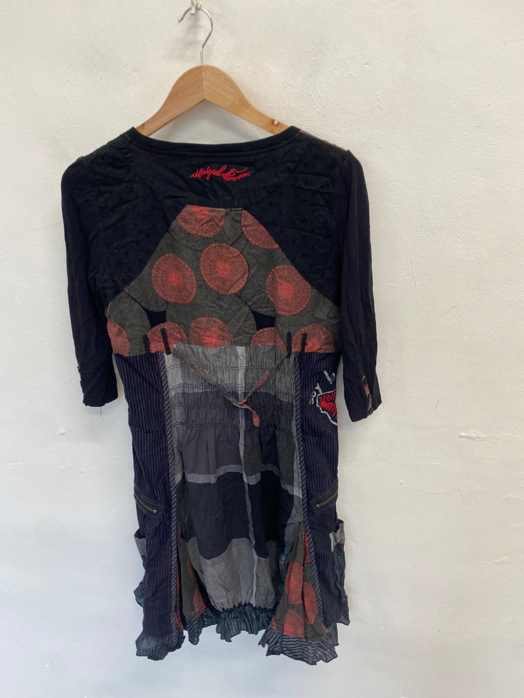 Fabulous Desigual y2k alternative Midi Dress UK 12 Black grey SS578