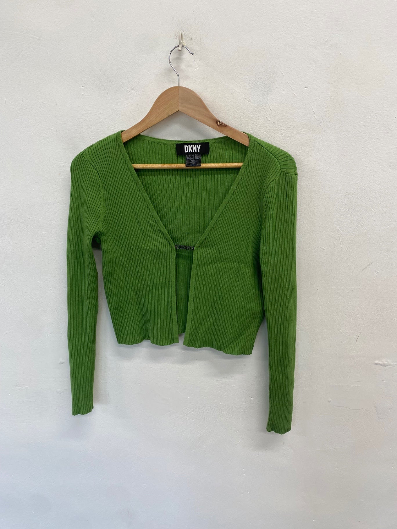 Fabulous DKNY Cardigan UK 8 Green ribbed y2k SS578