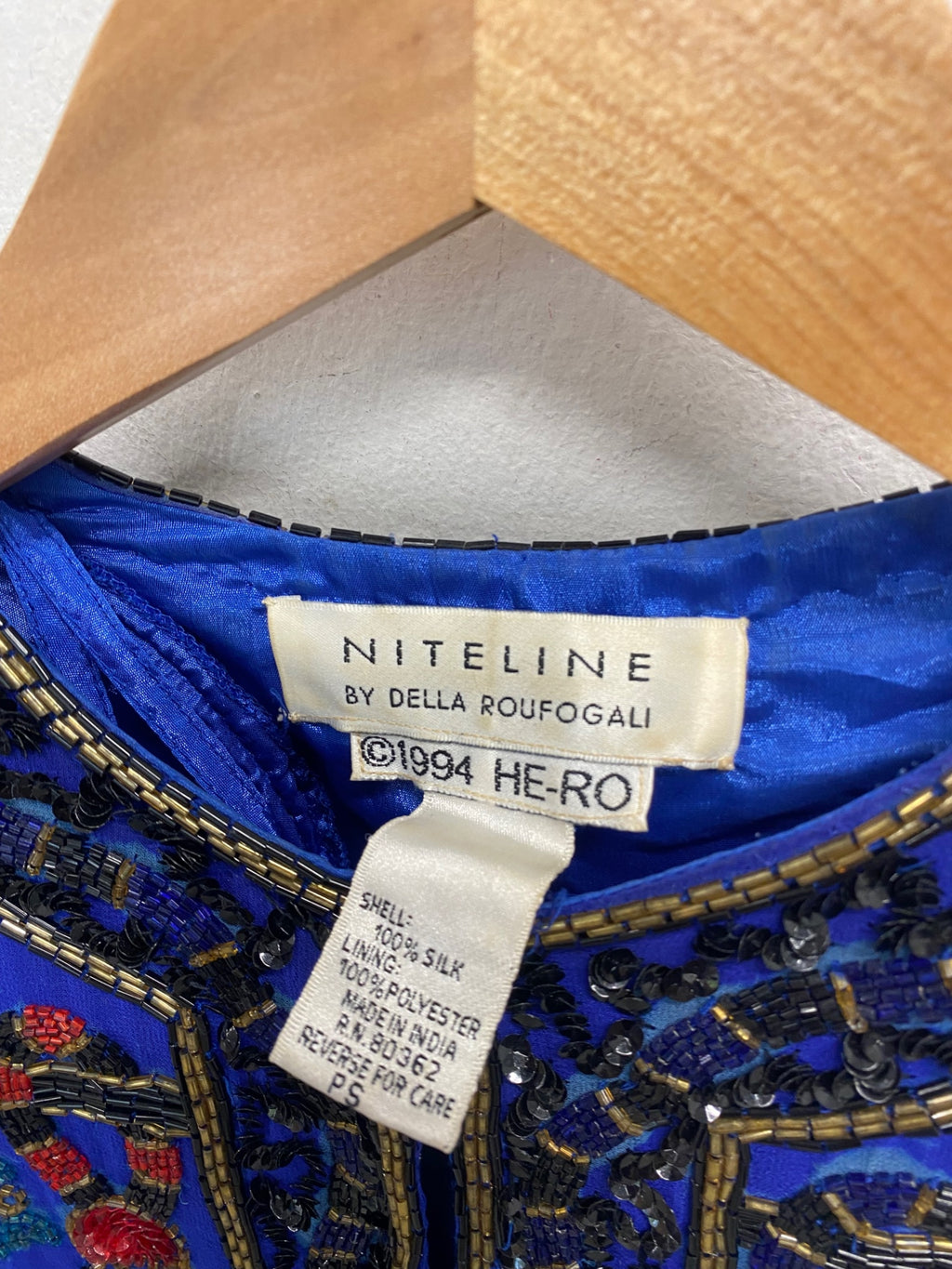 Fabulous Niteline della roufogali Jacket UK S Blue beaded silk AT577