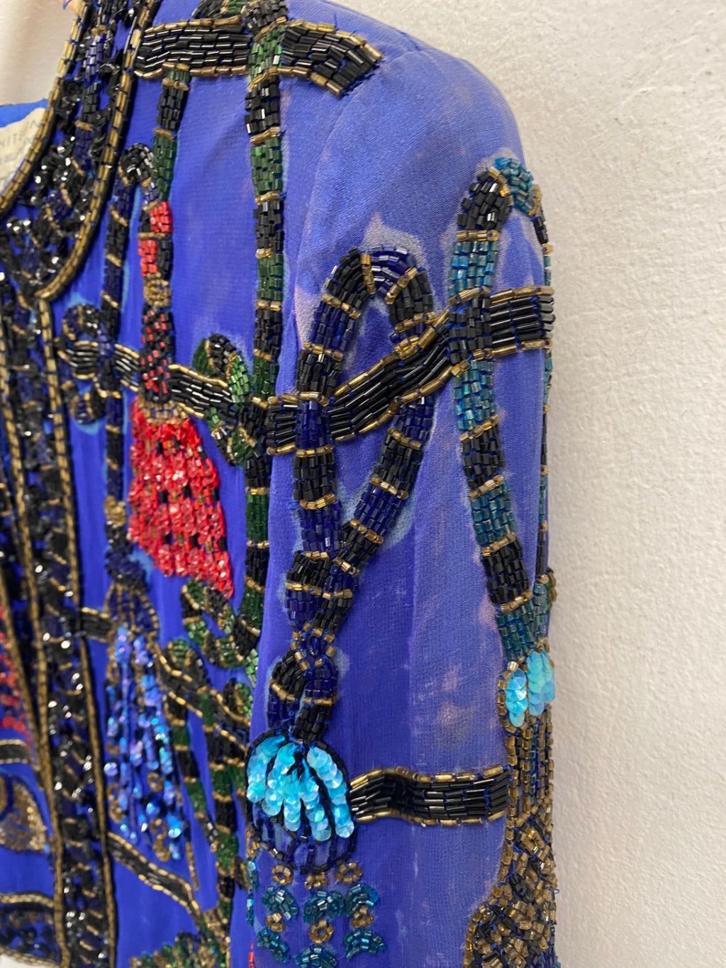 Fabulous Niteline della roufogali Jacket UK S Blue beaded silk AT577