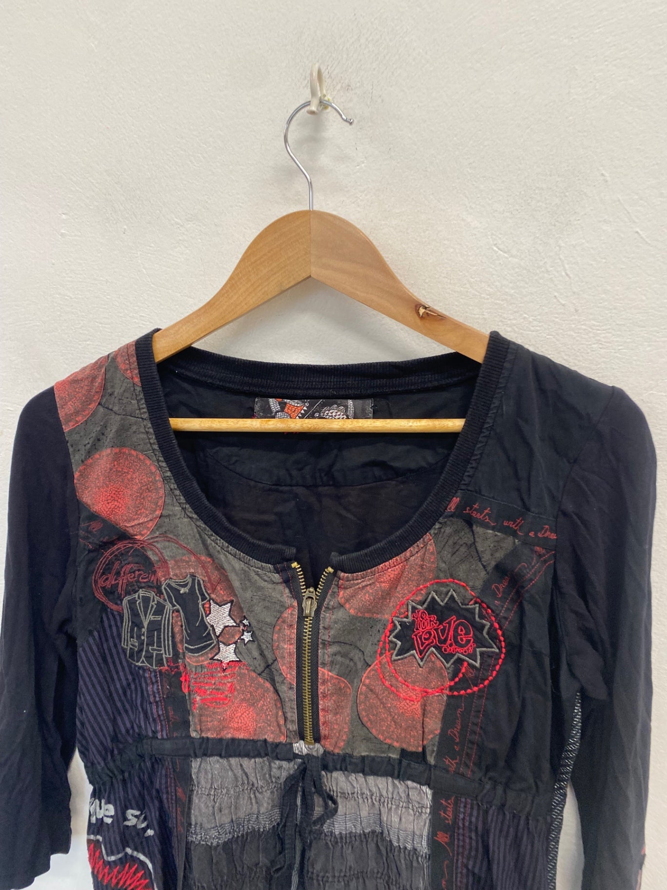 Fabulous Desigual y2k alternative Midi Dress UK 12 Black grey SS578