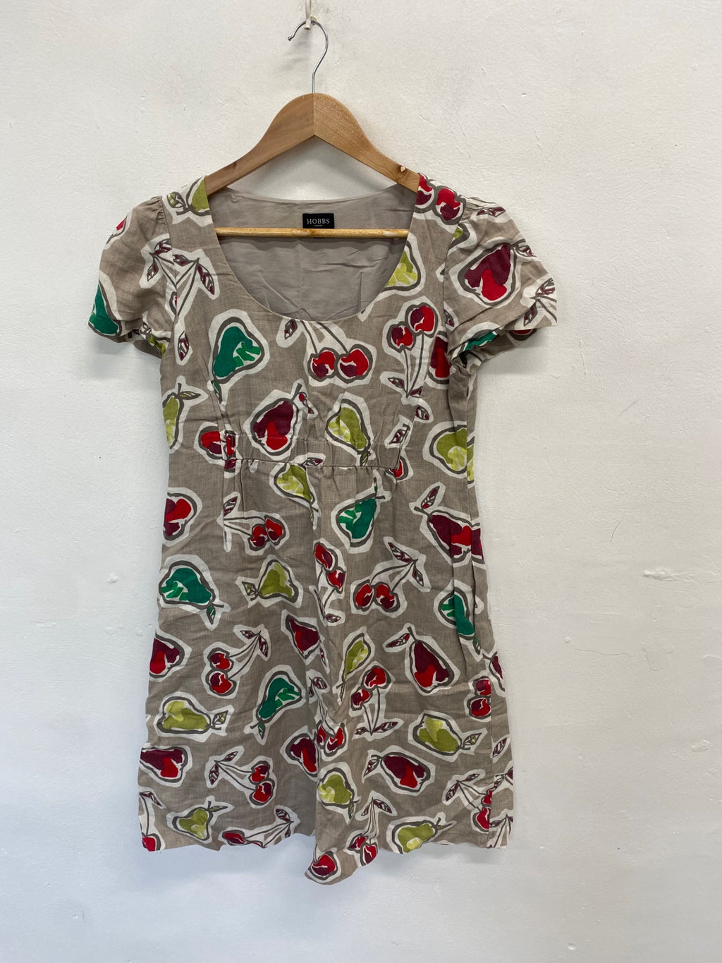 Fabulous Hobbs linen Midi Dress Uk 10 Beige floral SS578